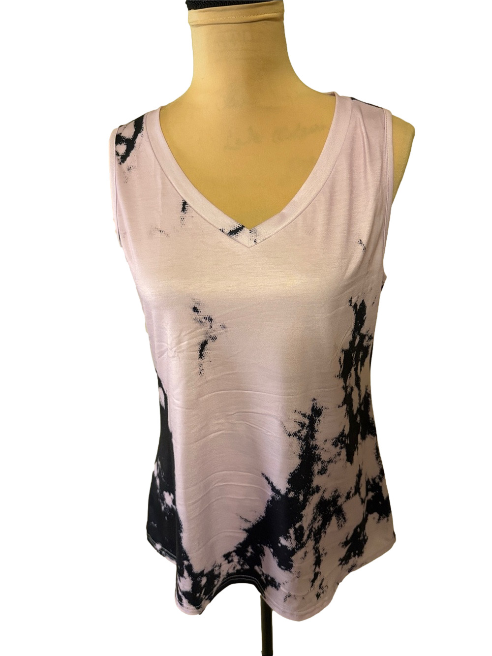 Sleeveless V-Neck Tie-Dye Tank Top - Lavender & Black